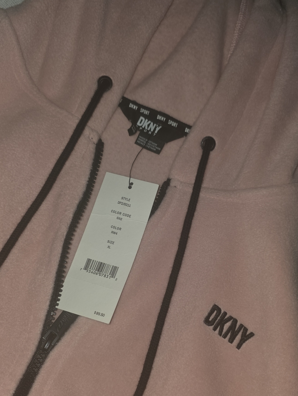DKNY Pink Zip-Up Fleece Hoodie with Logo
